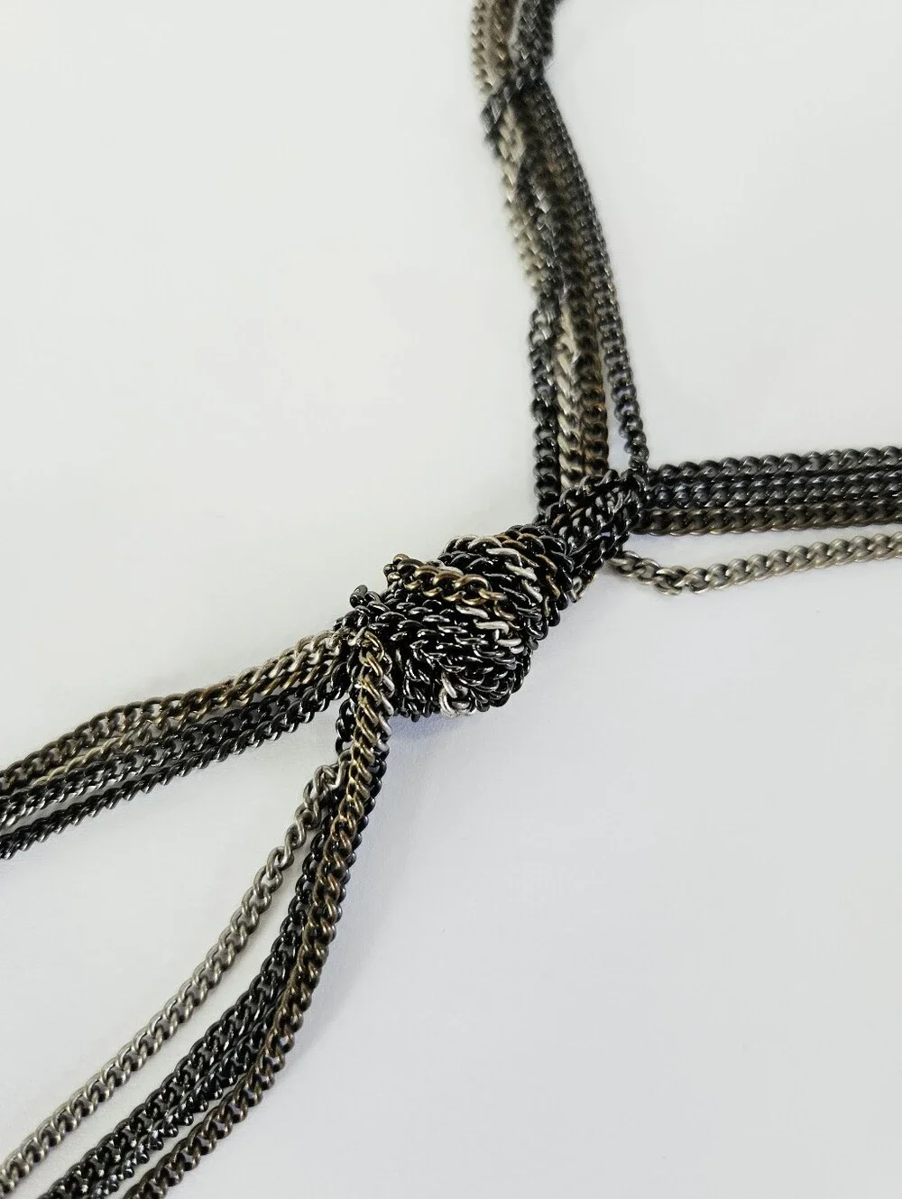 Vintage Y2K Multi-Strand Long Tassel Lariat Fringe Triple Tone Chain Necklace